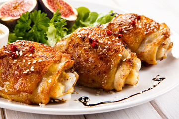 Roasted chicken thighs and vegetables