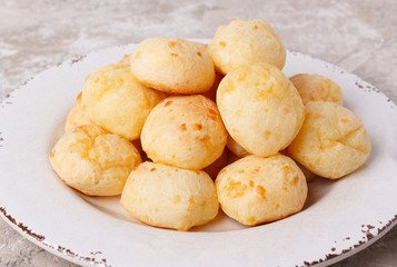 Brazilian snack cheese bread (pao de queijo) on plate