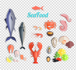 Seafood Set Design Flat Fish and Crab