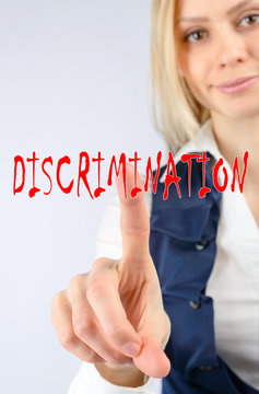 Woman clicks on word discrimination
