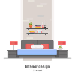Bedroom interior. Home Interior design concept made in modern flat style.Can be used for infographics design, web elements.