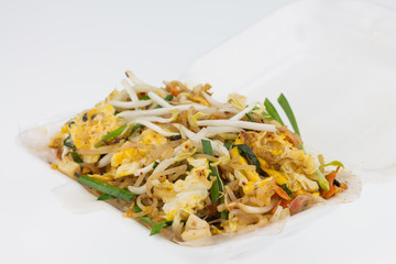 Pad thai Thailand fried street food on foam containers.