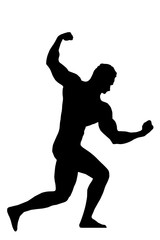 Sillhouettes man post show in bodybuilding contest.