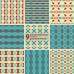 Set of seamless geometric retro patterns