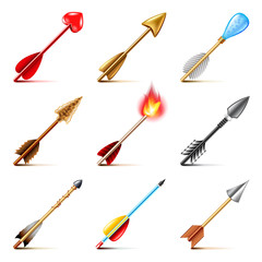 Bow arrows icons vector set