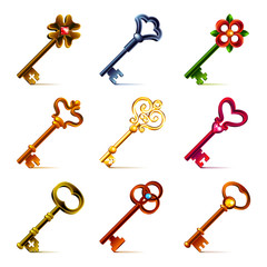 Old keys icons vector set