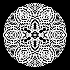 Lace round paper doily, lacy snowflake, greeting element package, doily - a template for cutting, lace pattern, decorative flower, vector illustrations