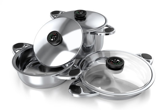 set of pans for the kitchen and cooking 3d