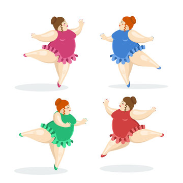 Vector illustration with very big and nice ballerinas. Fat ballet dancers.