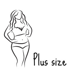 Plus size model woman sketch. Hand drawing style. Fashion logo with overweight. Curvy body icon design. Vector illustration