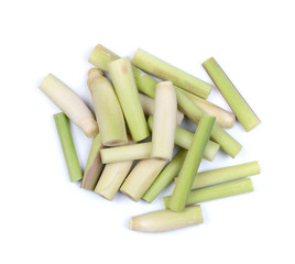 Top view fresh lemon grass slices isolated on white background