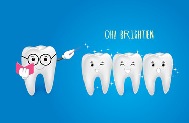 cartoon tooth with magic wand, great for dental care. Brighten concept