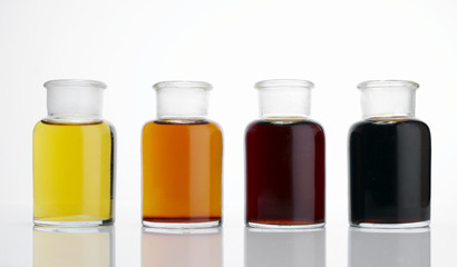 The laboratory glass container and liquid