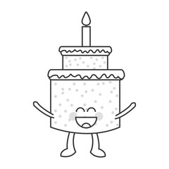 happy Cute kawaii cake with candle isolated vector illustration
