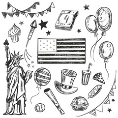 Happy Memorial Day American themed doodle set.