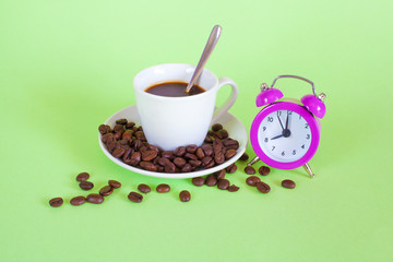 Breakfast Time: espresso, coffee bean and sugar