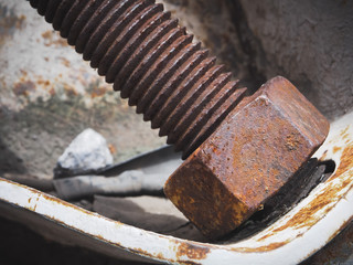 Rusty red nut and bolt, Selective focus and close up 