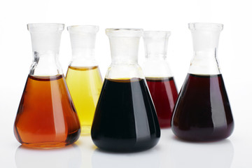 The laboratory glass container and liquid