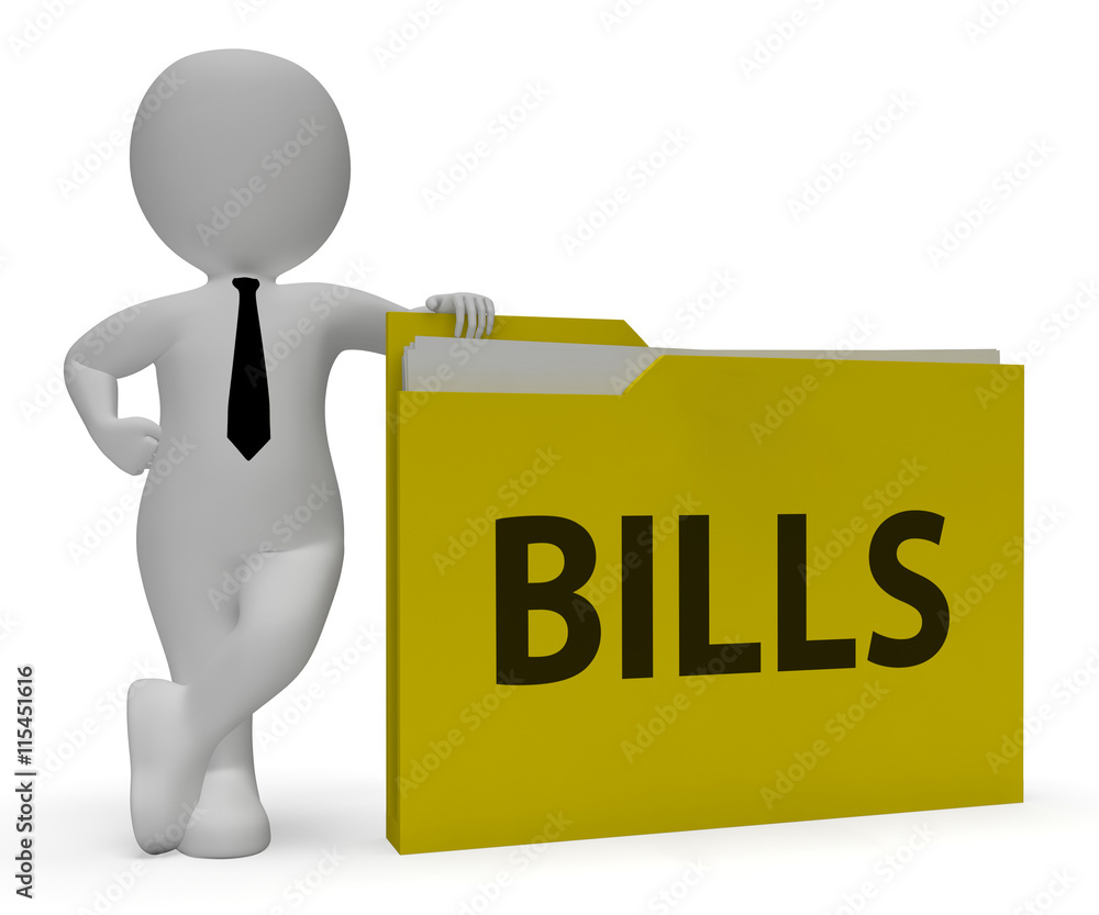 Poster bills folder indicates arranging finance and organized 3d render