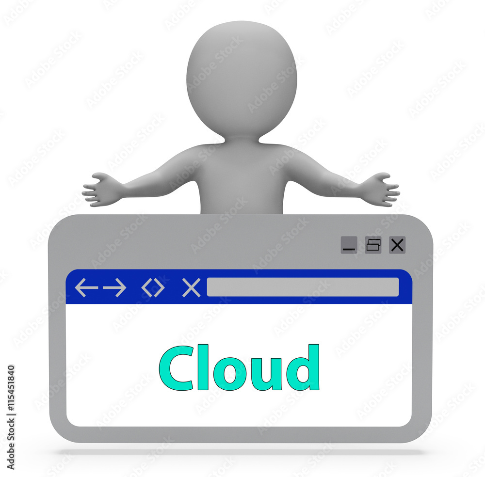 Poster cloud webpage represents archive browsing and internet 3d render