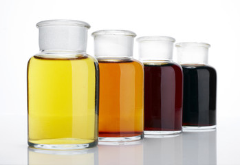 The laboratory glass container and liquid