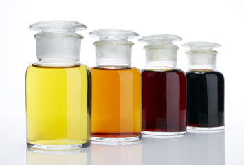 The laboratory glass container and liquid