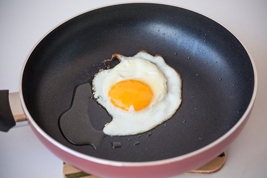 Fried egg on the frying pan
