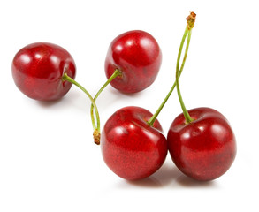Isolated image of cherries on white background closeup