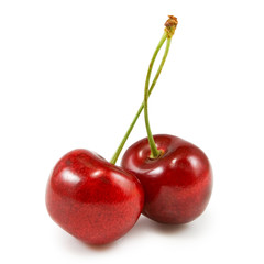 Isolated image of cherries on white background closeup