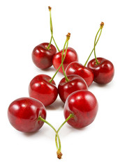 Obraz na płótnie Canvas Isolated image of cherries on white background closeup