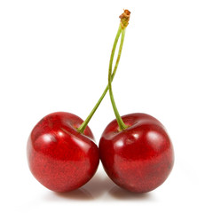 Isolated image of cherries on white background closeup