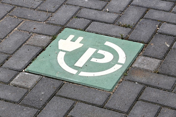 road marking in the Netherlands indicating a charging point for electric vehicles