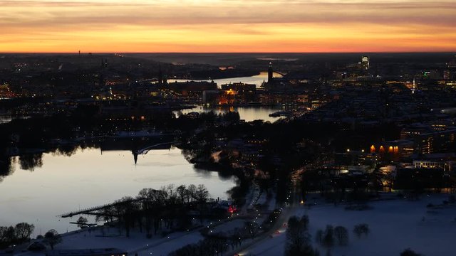 Night Stockholm aerial view
