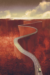 Fototapeta premium scenic drive,extreme winding road with cliff,llustration digital painting