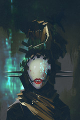 Obraz premium robot woman with artificial face,futuristic concept,illustration painting