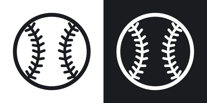 Vector baseball icon.  Two-tone version on black and white background