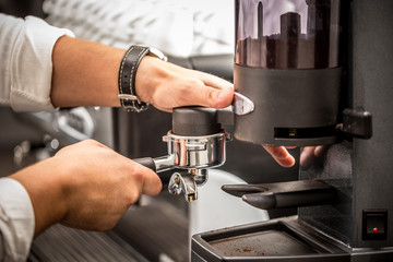 Barista making coffee