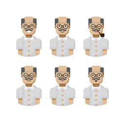 illustration set male avatars, avatar with wide smile