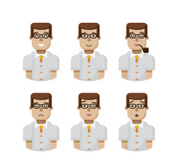 illustration set male avatars, avatar with wide smile