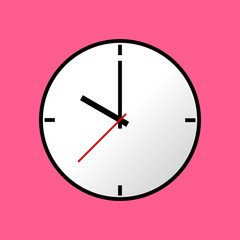 Clock icon, Vector illustration, flat design. Easy to use and edit. EPS10. Pink background.