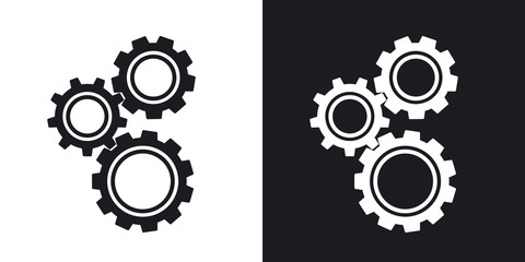 Gears or settings icon, stock vector.  Two-tone version on black and white background - obrazy, fototapety, plakaty
