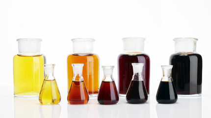 The laboratory glass container and liquid