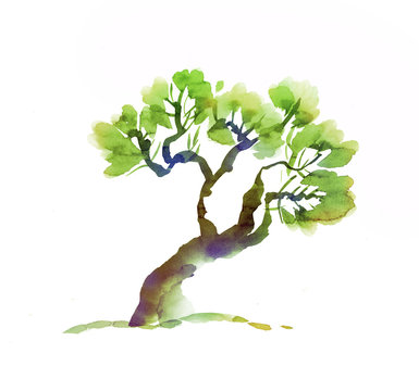 deformed tree hand drawn image. ink illustration