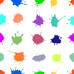 Vector seamless pattern with ink blots and brush strokes. Colorful creative artistic background Series of Drawn Creative Seamless Patterns and vector  Blots, Brush, Strokes.