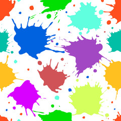 Vector seamless pattern with ink blots and brush strokes. Colorful creative artistic background Series of Drawn Creative Seamless Patterns and vector  Blots, Brush, Strokes.