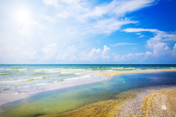 beach sea blue sky and azure water, nature background