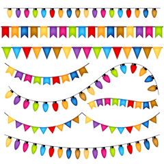 Obraz premium Garlands and flags on white background