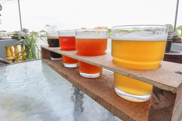 Craft Beers in a Flight Ready for Tasting
