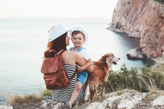 Family Walking With Dog