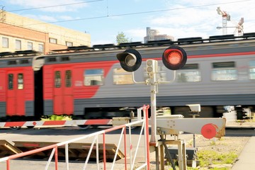 Naklejka premium The railway crossing is closed.